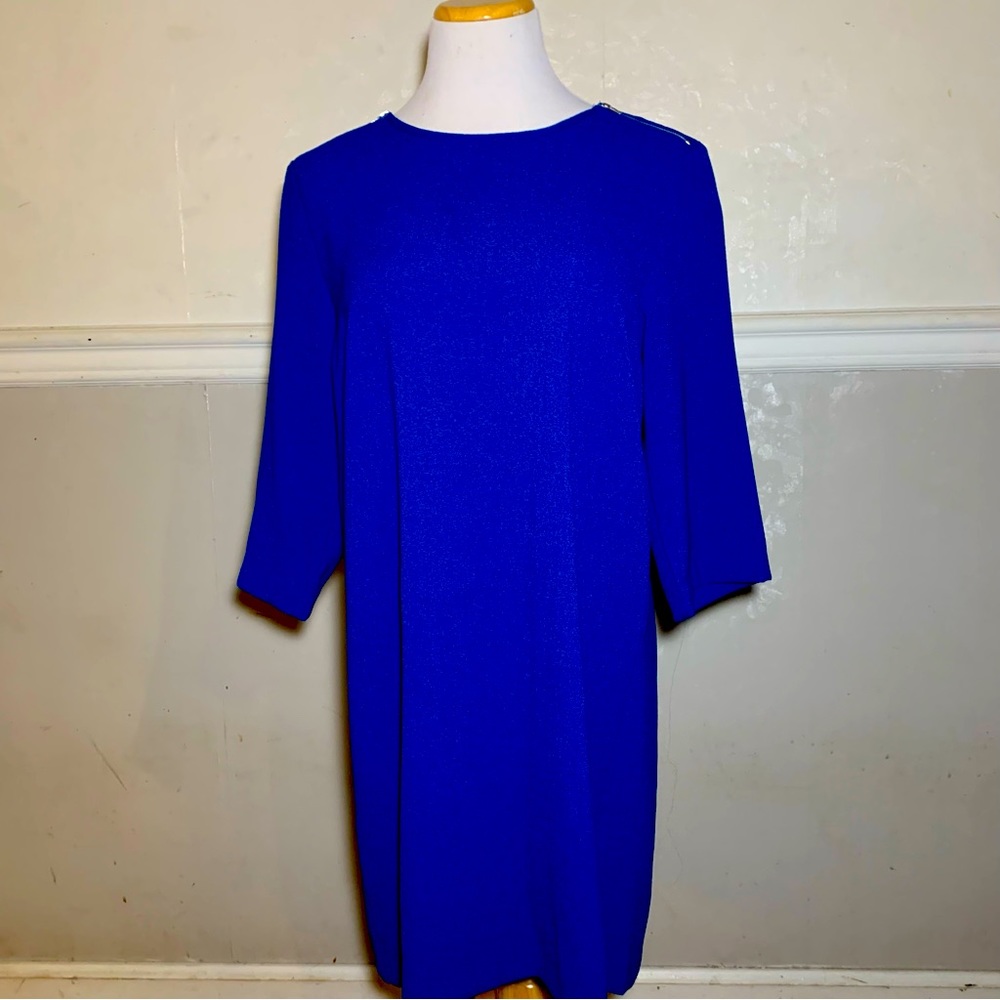 UMGEE Blue Zipper Detail Pleated Back Shift Dress Size Large. New Without Tags